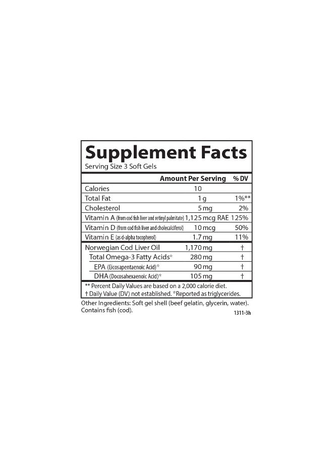 Cod Liver Oil Minis, 280 mg Omega-3s + Vitamins A & D3, Heart Support & Cognitive Function, Vision Health, 100 Mini Softgels