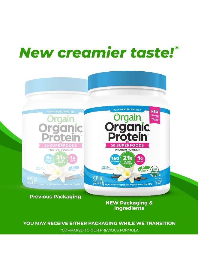 Organic Vegan Protein + 50 Superfoods Powder, Vanilla Bean - 21g Plant Based Protein, 8g Prebiotic Fiber, No Lactose Ingredients, Gluten Free, No Added Sugar, 1.12 lb (Packaging May Vary)