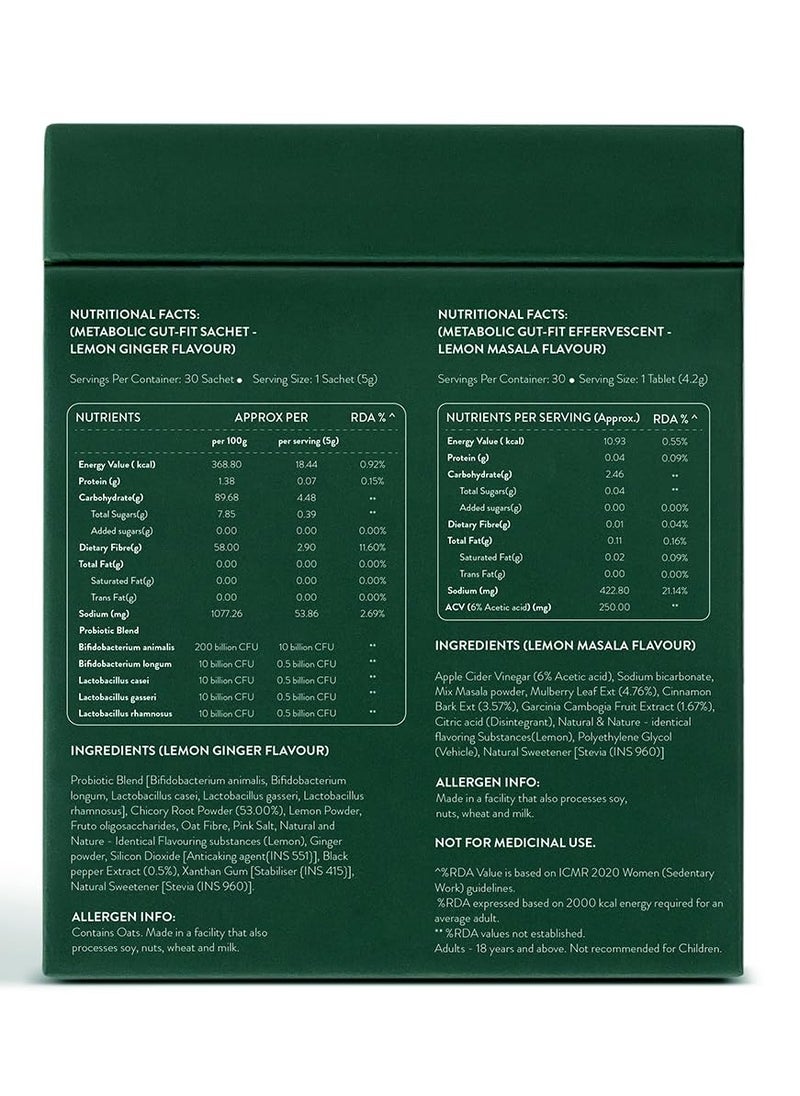 Advanced Metabolic Gut-Fit For Gut & Metabolic Heath | With Cinnamon Polyphenols, B420™ Probiotic, Oat Fiber Prebiotic | 60 Sachets + 60 Effervescent Tablets (Pack 3)