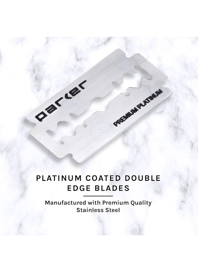 Parker, 96R Graphite Gray Long Handle Butterfly Open Double Edge Safety Razor for Men, 5 Parker Premium Platinum Double Edge Razor Blades Included