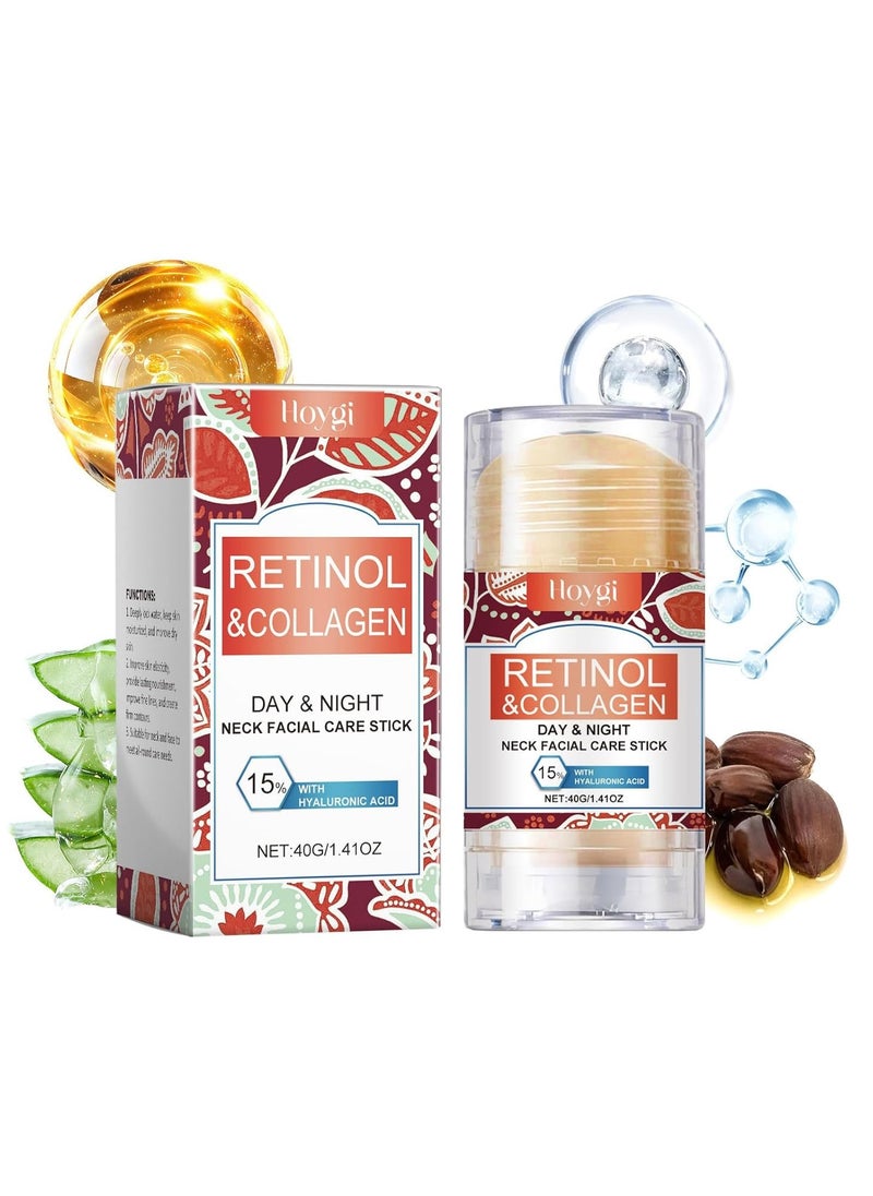 Retinol & Collagen Neck Facial Care Stick, Anti Aging Neck and Décolleté Firming Cream - Tighten and Hydrate Skin Day & Night Neck Tightening Cream Firm Repair Sagging Rejuvenates Skin - 1.41 Oz