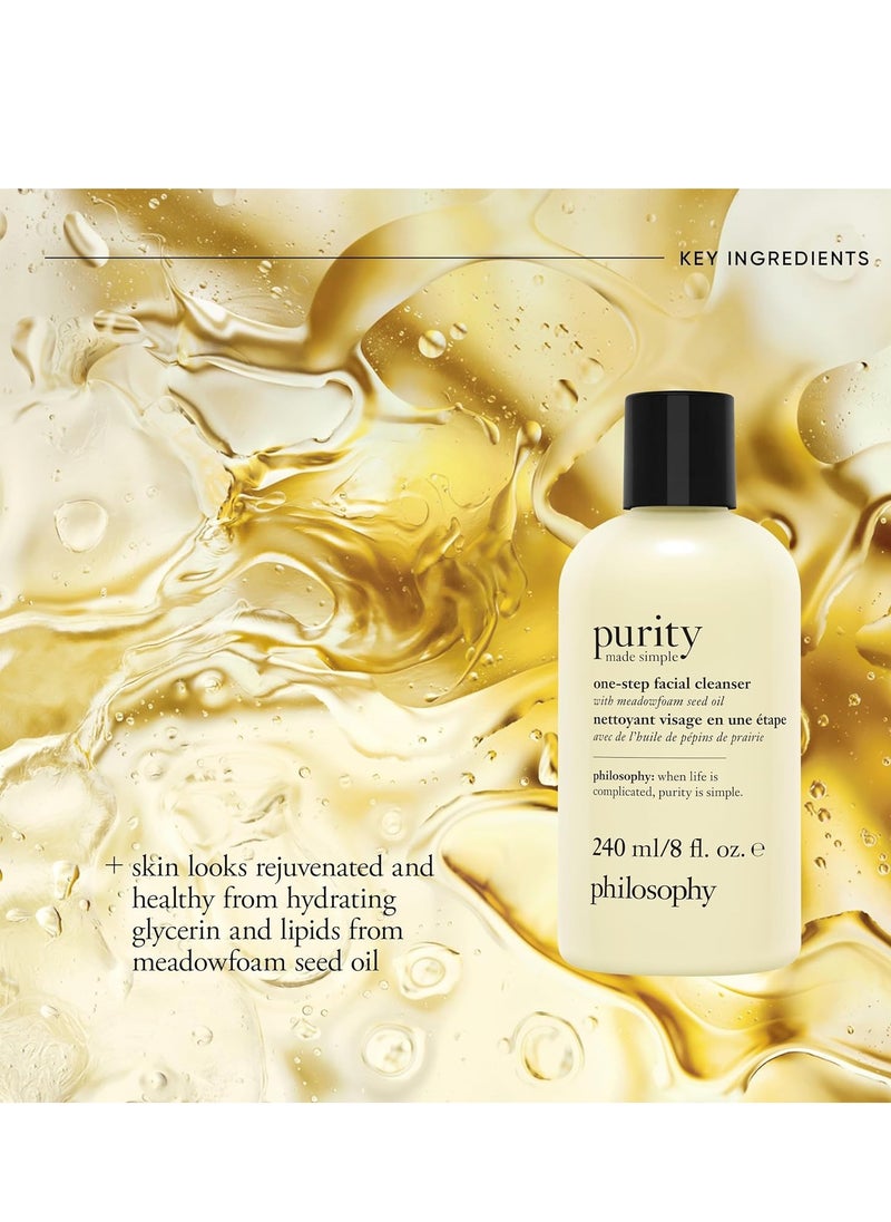 philosophy purity made simple one-step facial cleanser- with meadowfoam seed oil gently cleanses & melts away dirt, oil & stubborn makeup paraben-free face wash