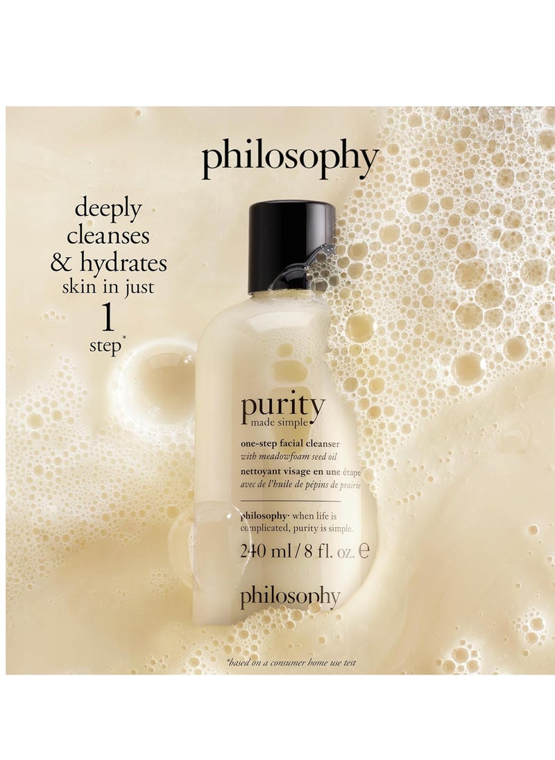 philosophy purity made simple one-step facial cleanser- with meadowfoam seed oil gently cleanses & melts away dirt, oil & stubborn makeup paraben-free face wash