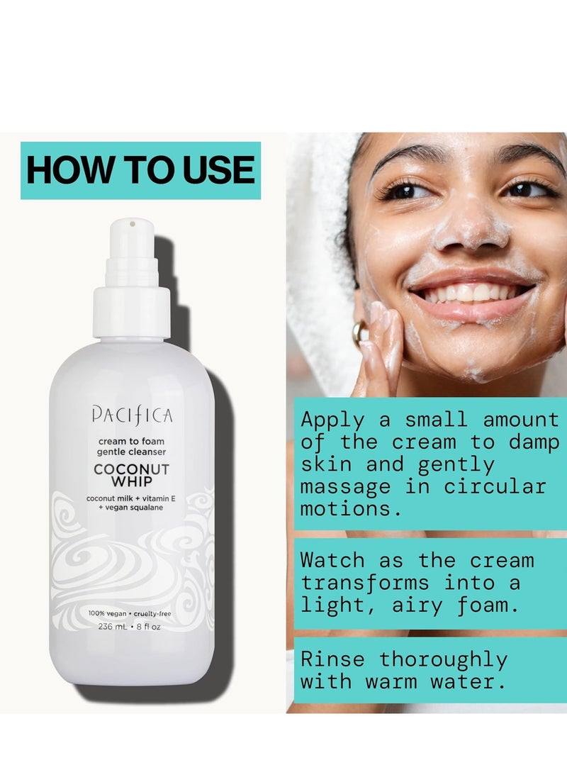 Pacifica Coconut Whip Cream to Foam Face Wash - Gentle Hydrating Facial Cleanser for Dry & Sensitive Skin, Moisturizing Daily Face Wash, Non-Comedogenic Vegan & Cruelty-Free, Dermatologist Tested 8oz