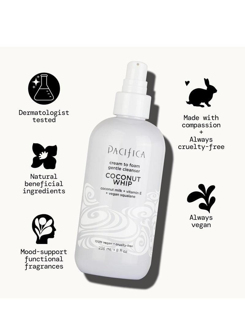 Pacifica Coconut Whip Cream to Foam Face Wash - Gentle Hydrating Facial Cleanser for Dry & Sensitive Skin, Moisturizing Daily Face Wash, Non-Comedogenic Vegan & Cruelty-Free, Dermatologist Tested 8oz
