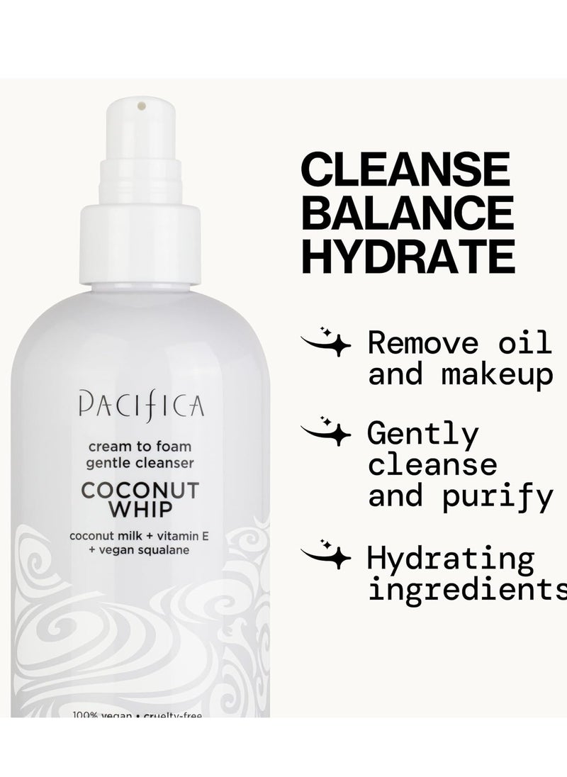 Pacifica Coconut Whip Cream to Foam Face Wash - Gentle Hydrating Facial Cleanser for Dry & Sensitive Skin, Moisturizing Daily Face Wash, Non-Comedogenic Vegan & Cruelty-Free, Dermatologist Tested 8oz