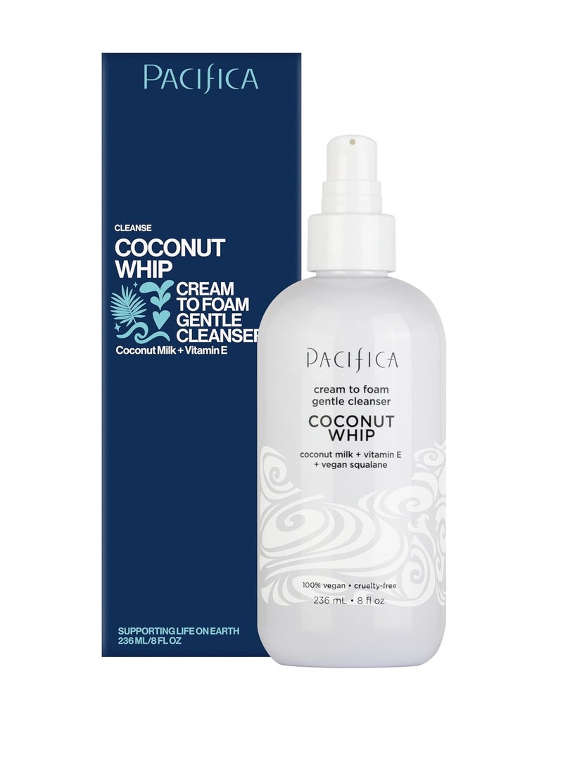 Pacifica Coconut Whip Cream to Foam Face Wash - Gentle Hydrating Facial Cleanser for Dry & Sensitive Skin, Moisturizing Daily Face Wash, Non-Comedogenic Vegan & Cruelty-Free, Dermatologist Tested 8oz