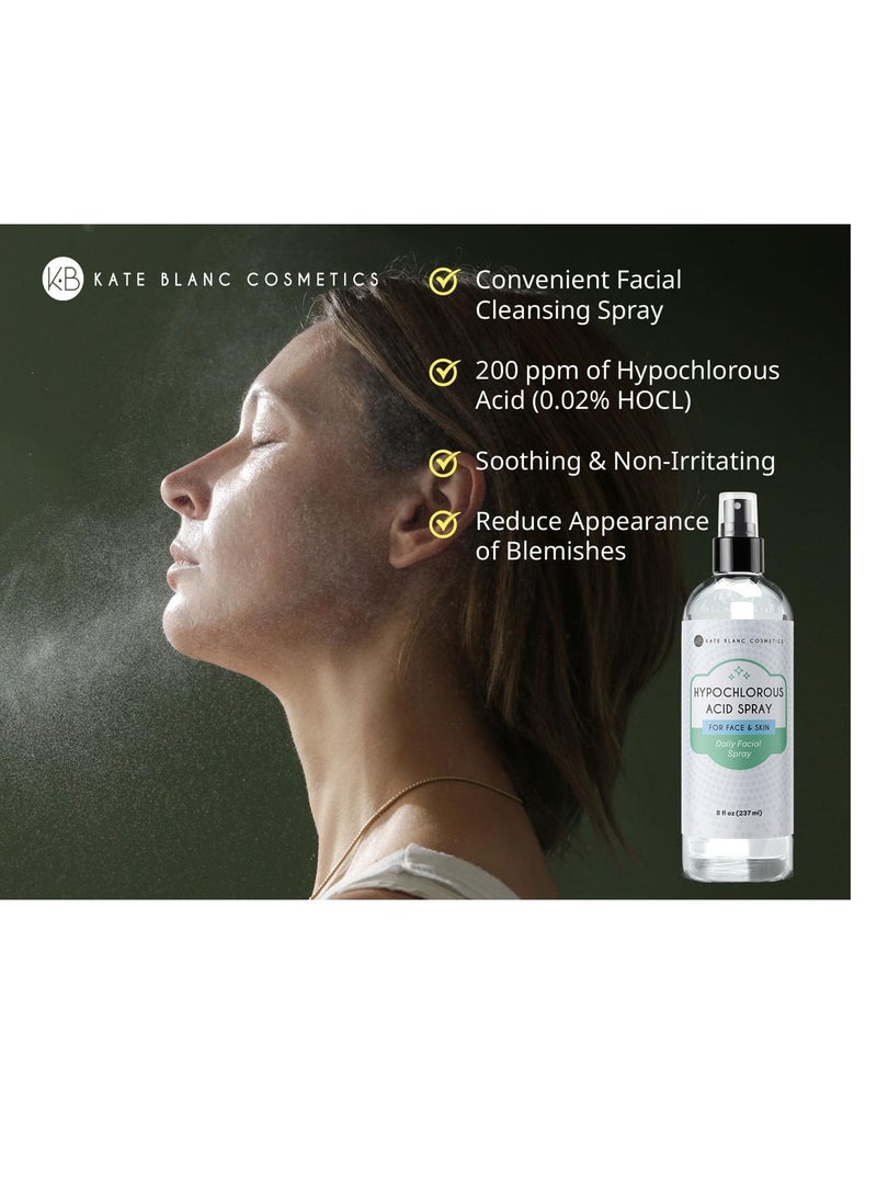 Kate Blanc Cosmetics Hypochlorous Acid Spray for Face and Skin. Gentle Facial Cleanser with .02% HOCl (8oz)