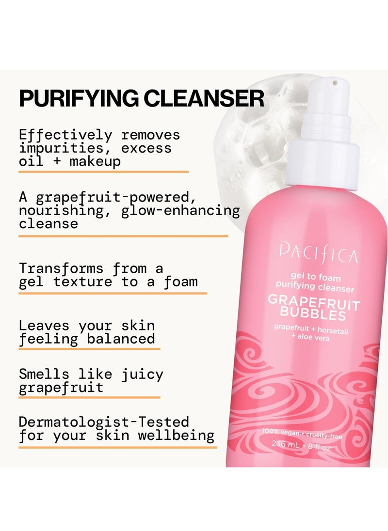 Pacifica Grapefruit Bubbles Gel-to-Foam Purifying Cleanser - Gentle Face Wash for Oily & Combination Skin Removes Excess Oil & Impurities, Brightening Vegan & Cruelty-Free Formula Dermatologist Tested