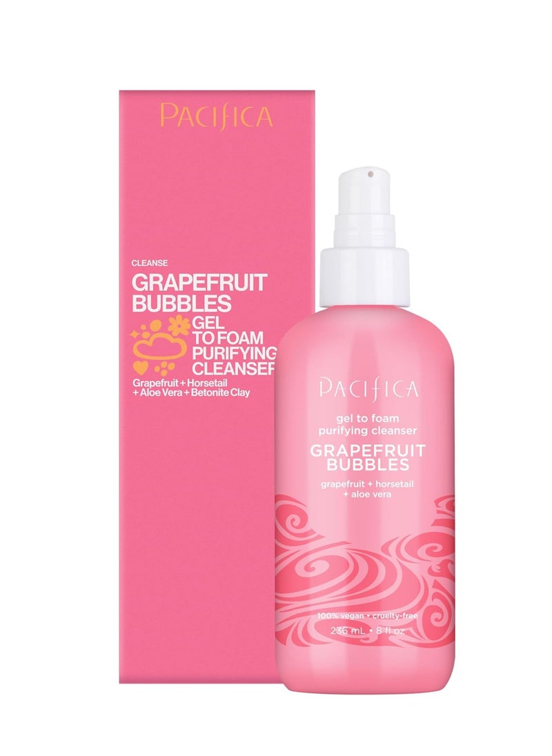Pacifica Grapefruit Bubbles Gel-to-Foam Purifying Cleanser - Gentle Face Wash for Oily & Combination Skin Removes Excess Oil & Impurities, Brightening Vegan & Cruelty-Free Formula Dermatologist Tested