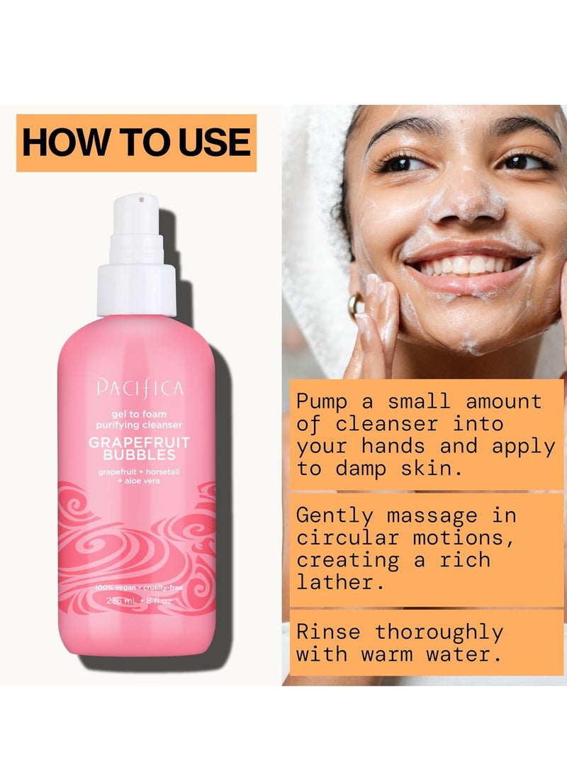 Pacifica Grapefruit Bubbles Gel-to-Foam Purifying Cleanser - Gentle Face Wash for Oily & Combination Skin Removes Excess Oil & Impurities, Brightening Vegan & Cruelty-Free Formula Dermatologist Tested