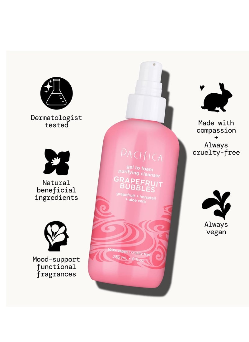 Pacifica Grapefruit Bubbles Gel-to-Foam Purifying Cleanser - Gentle Face Wash for Oily & Combination Skin Removes Excess Oil & Impurities, Brightening Vegan & Cruelty-Free Formula Dermatologist Tested