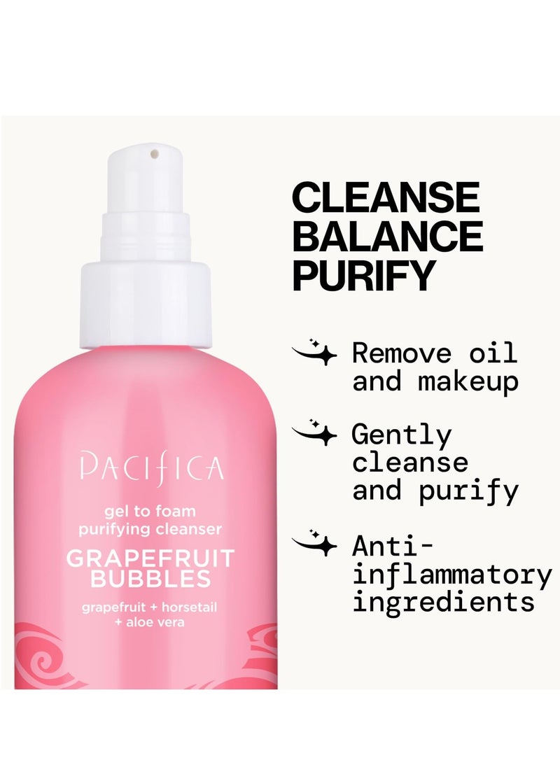 Pacifica Grapefruit Bubbles Gel-to-Foam Purifying Cleanser - Gentle Face Wash for Oily & Combination Skin Removes Excess Oil & Impurities, Brightening Vegan & Cruelty-Free Formula Dermatologist Tested
