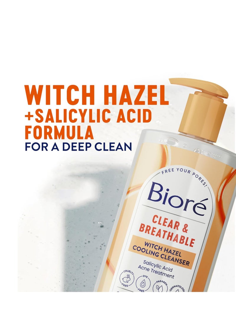 Biore Clear & Breathable Cooling Cleanser with Witch Hazel, Acne Treatment for Face, Face Scrub for Oily Skin, Salicylic Acid Cleanser, 6.77 Oz
