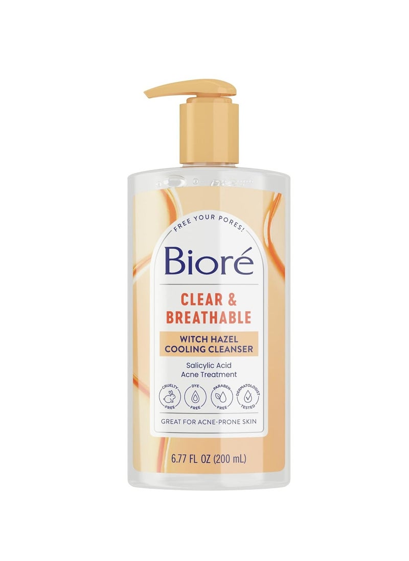 Biore Clear & Breathable Cooling Cleanser with Witch Hazel, Acne Treatment for Face, Face Scrub for Oily Skin, Salicylic Acid Cleanser, 6.77 Oz