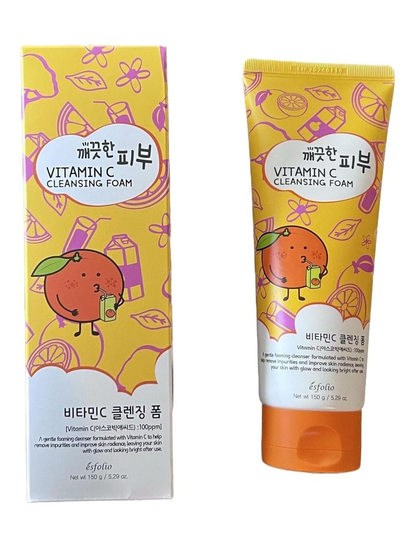 esfolio Vitamin C Cleansing Foam – Improving Face Wash for Glowing Skin, Deep Pore Cleanser with Antioxidants, Hydrating & Refreshing, Gentle Daily Skincare (5.29 OZ-150ML)