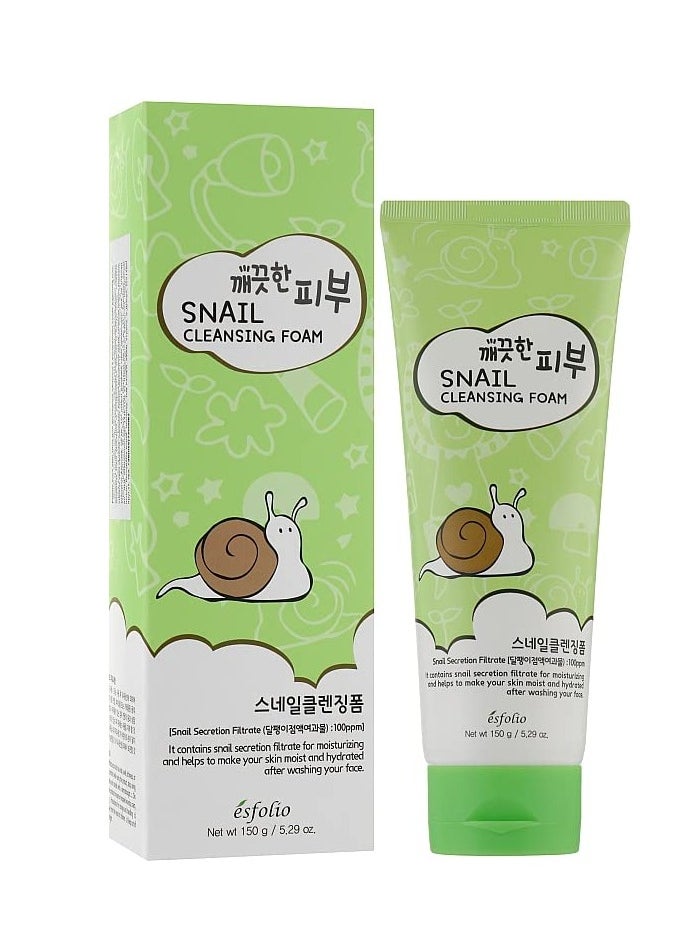 esfolio Snail Cleansing Foam – Nourishing Face Wash for Hydrated & Smooth Skin – Korean Skincare with Snail Extract for Deep Pore Cleansing & Anti-Aging – Gentle Foaming Facial Cleanser (5.29oz-150g)
