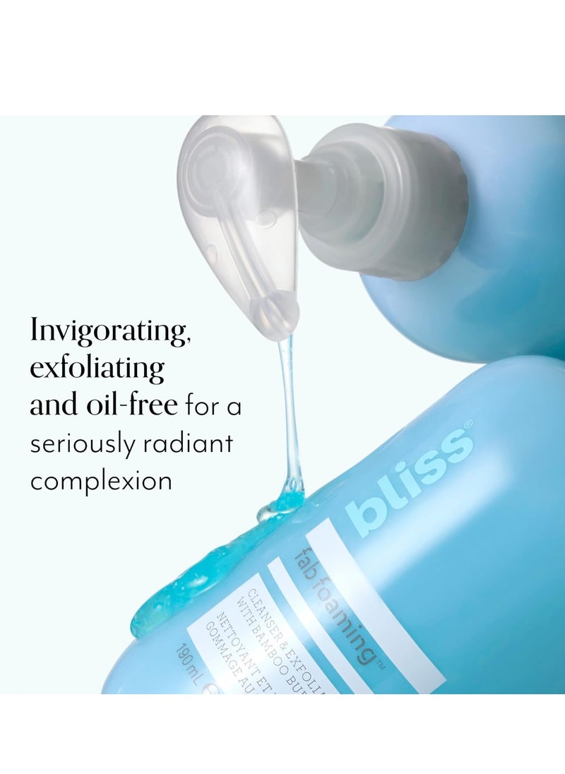 Bliss Bamboo Buffers Fab Foaming Cleanser Pro Size – 2-in-1 Face Wash & Exfoliator – Oil-Free Makeup Remover – 17.2 fl oz