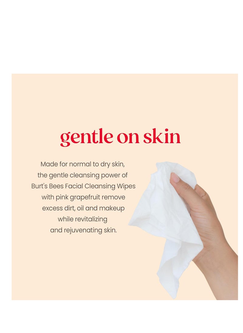 Burt's Bees Pink Grapefruit Face Wipes, for All Skin Types, Hydrating Makeup Remover & Facial Cleansing Towelettes, 30 Ct. (3-Pack)