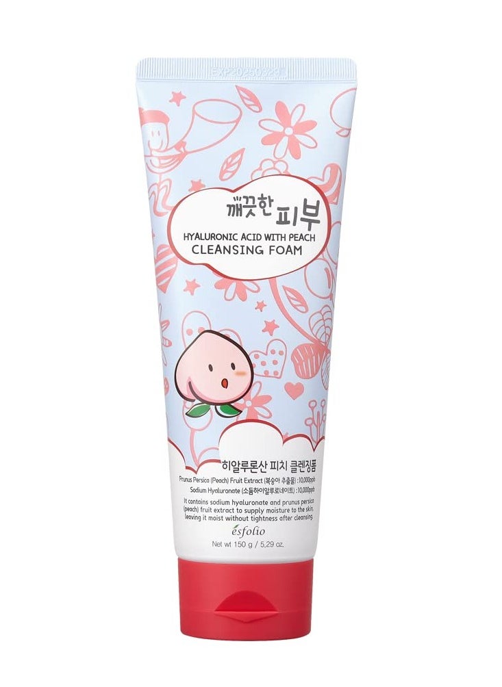 esfolio Hyaluronic Acid with Peach Cleansing Foam Face Wash – Moisturizing Facial Cleanser – Gently Removes Dirt, Oil & Impurities – Soft Creamy Foam with Hydrating Formula (5.29 OZ-150ML)