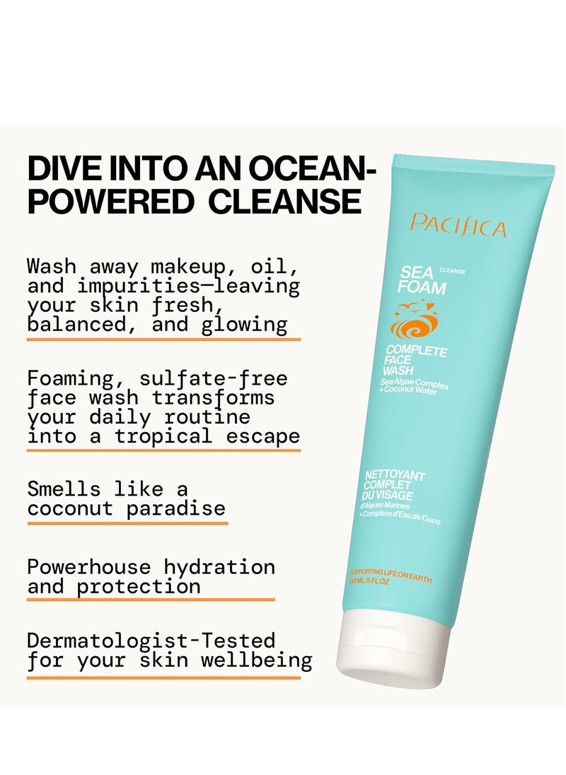 Pacifica Face Wash - Sea Foam Mini Travel Size, Skincare, Daily Gentle Foaming Cleanser, Makeup Remover, Face Cleanser, Skin Care, For Combination and Oily Skin, Vegan, 1.4 fl oz (1 Count)