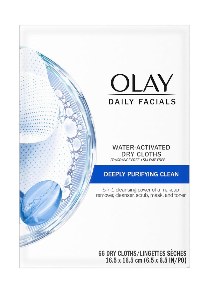 Olay Daily Facials, Deeply Purifying Clean, 5-in-1 Cleansing Wipes with Power of a Makeup Remover, Scrub, Toner, Mask and Cleanser, 66 Count