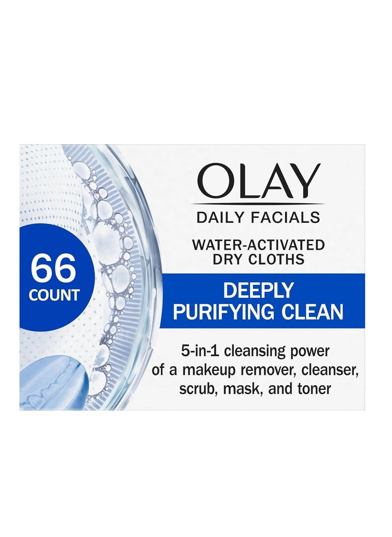 Olay Daily Facials, Deeply Purifying Clean, 5-in-1 Cleansing Wipes with Power of a Makeup Remover, Scrub, Toner, Mask and Cleanser, 66 Count