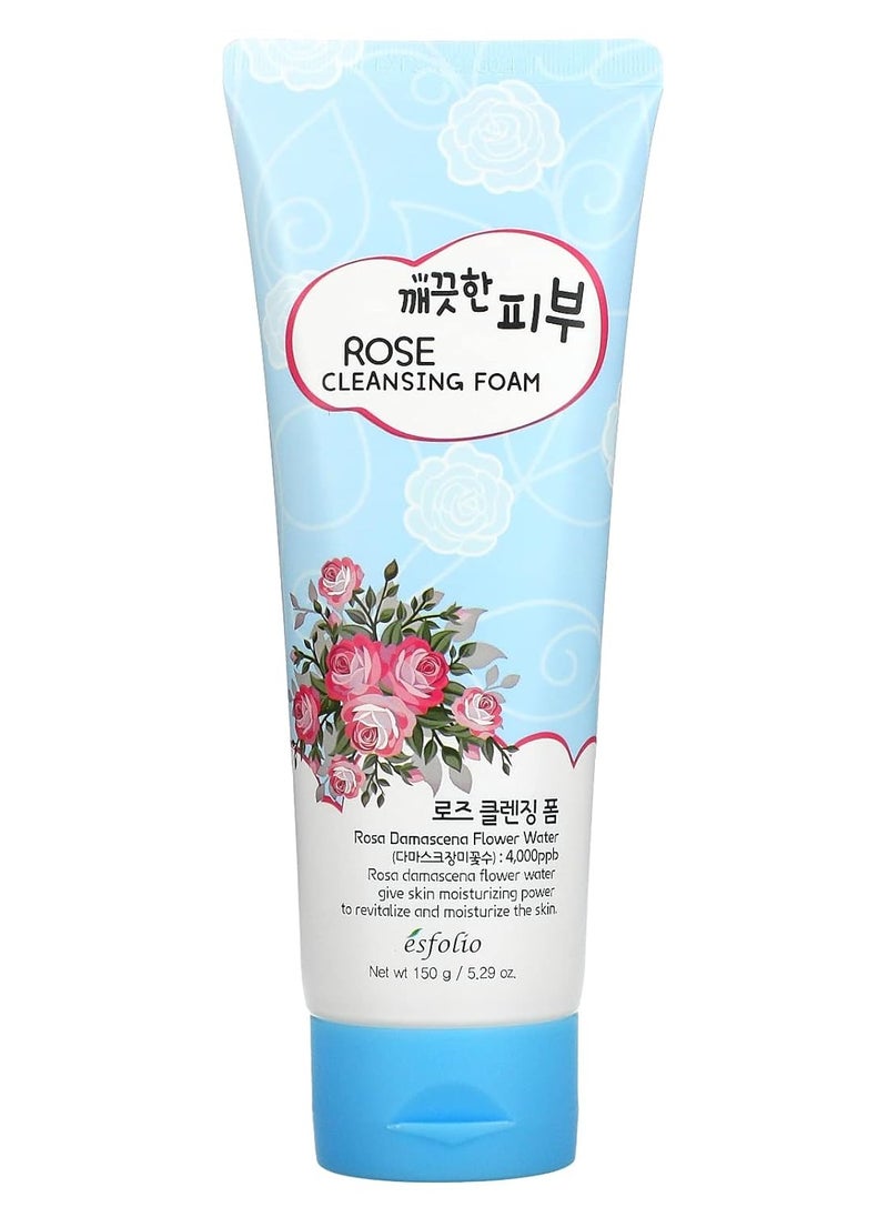 esfolio Rose Cleansing Foam – Gentle Daily Face Cleanser with Soothing Rose Extract for Hydrating and Refreshing Skin, Removes Dirt and Excess Oil, Suitable for All Skin Types (5.29 OZ-150ML)