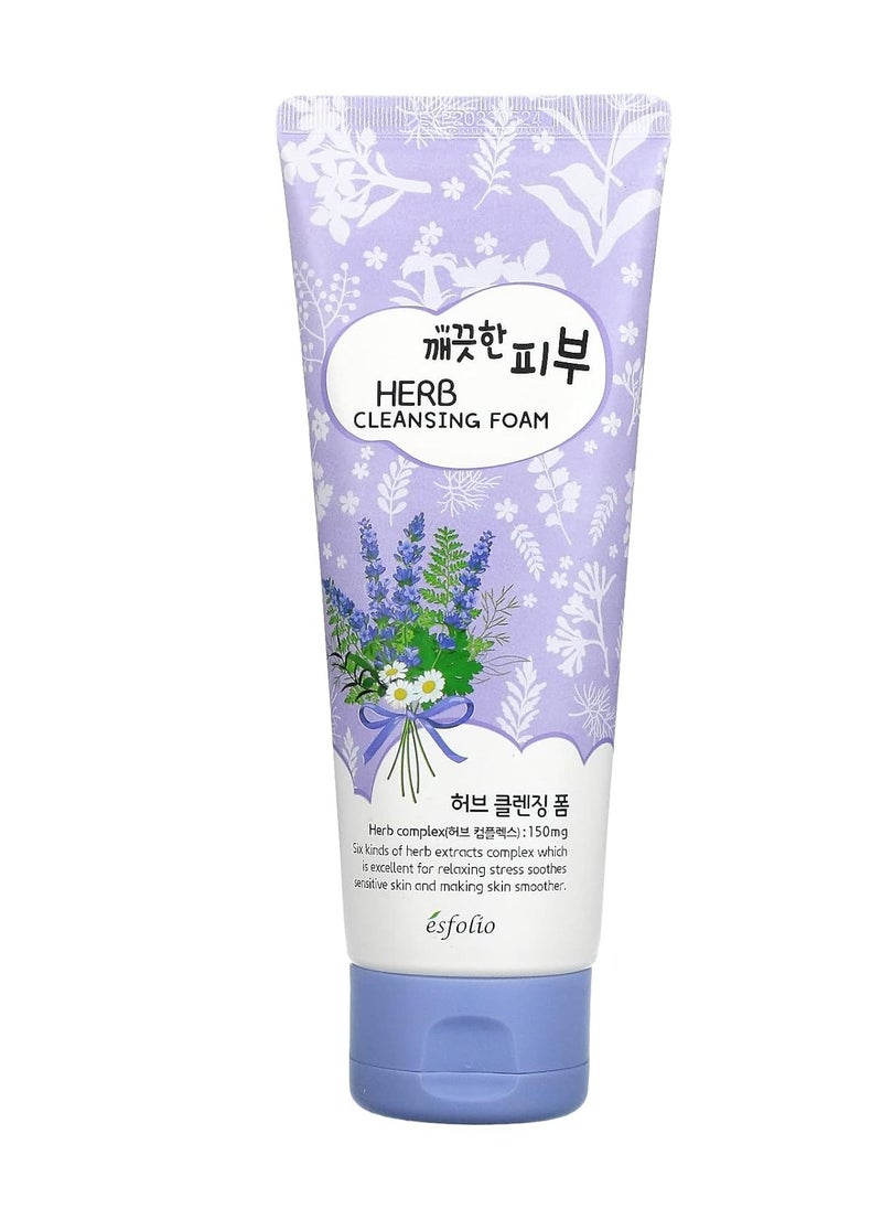 esfolio Herb Cleansing Foam - Gentle Face Wash with Natural Herbal Extracts for Deep Cleansing, Hydrating & Soothing - Suitable for All Skin Types (5.29 OZ-150ML)