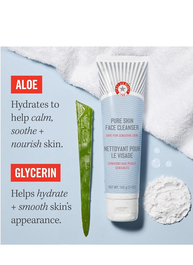 First Aid Beauty - Pure Skin Face Cleanser, Effectively Removes Makeup, Dirt, & Impurities, Gentle Cleanser Leaves Skin Soft & Supple, Safe for Sensitive Skin, Fragrance Free, 5 oz + Travel Size, 2ct