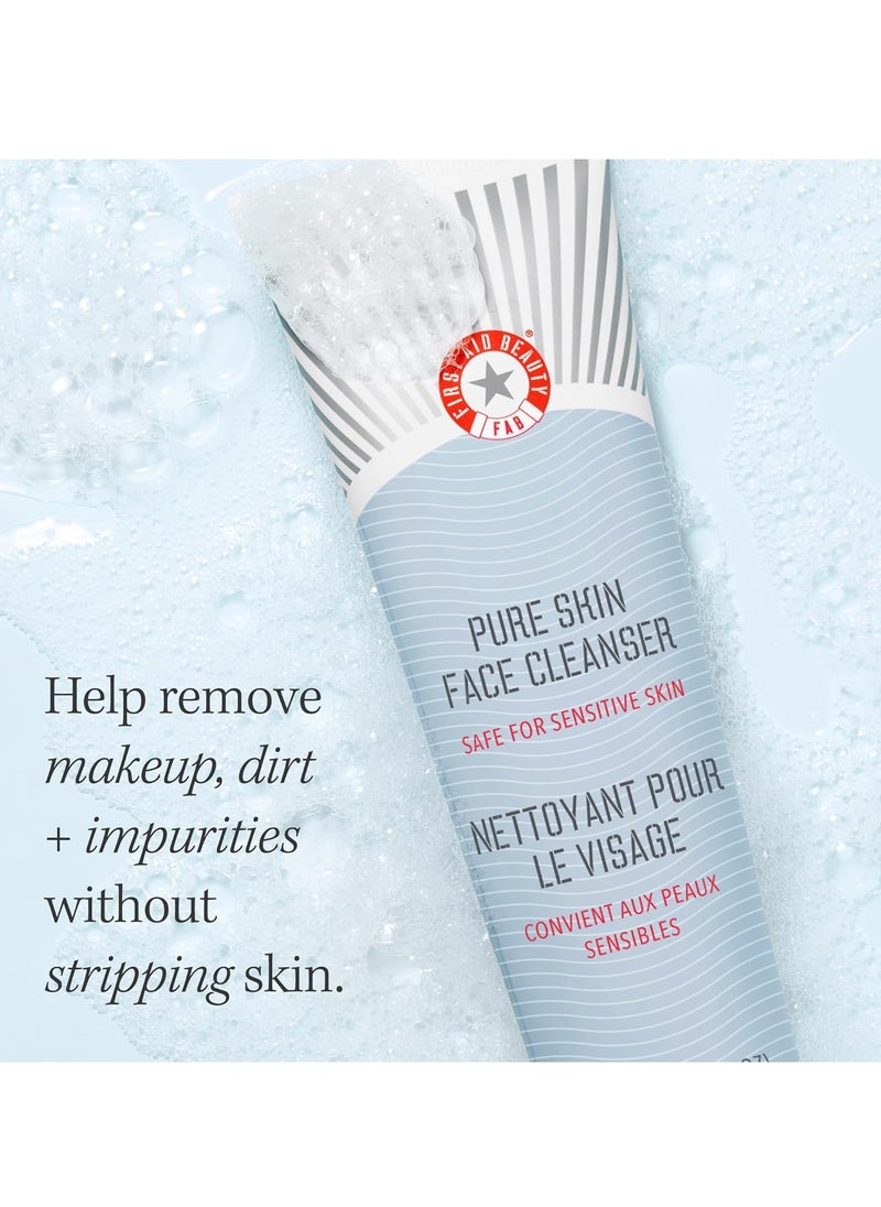 First Aid Beauty - Pure Skin Face Cleanser, Effectively Removes Makeup, Dirt, & Impurities, Gentle Cleanser Leaves Skin Soft & Supple, Safe for Sensitive Skin, Fragrance Free, 5 oz + Travel Size, 2ct