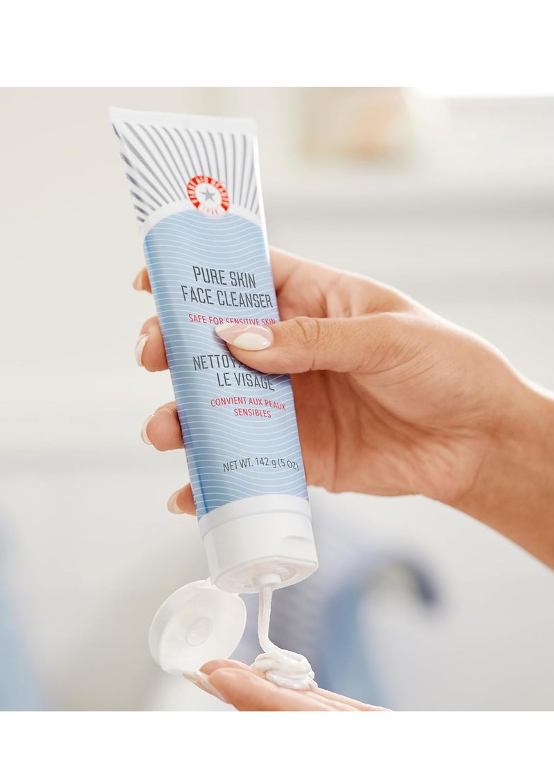 First Aid Beauty - Pure Skin Face Cleanser, Effectively Removes Makeup, Dirt, & Impurities, Gentle Cleanser Leaves Skin Soft & Supple, Safe for Sensitive Skin, Fragrance Free, 5 oz + Travel Size, 2ct