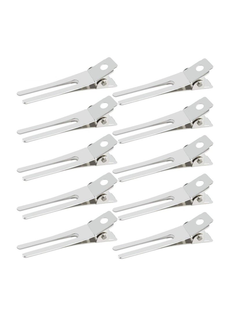 50pcs Hairdressing Double Prong Curl Clips Wobe 18 Setting Section Hair Clips Metal Alligator Hairpins for Bow Great Pin Clip Styling Salon Barber Silver