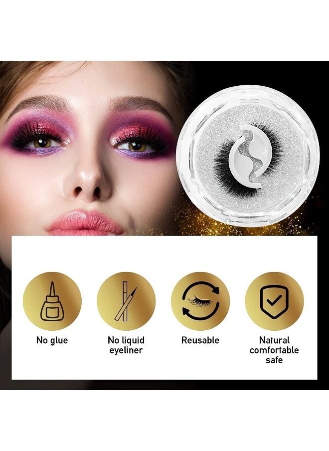 Reusable Self-Adhesive Eyelashes No Glue or Eyeliner Needed, 3 Secs To Put On False Lashes for Women（2-pairs）…