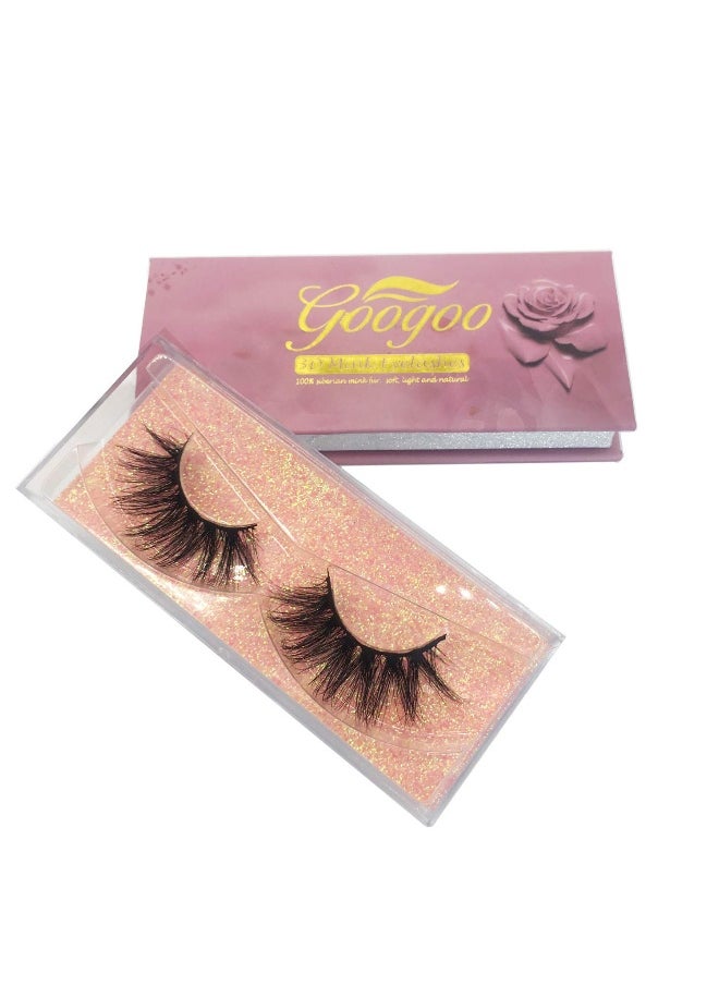 Mink Lashes, 18mm Natural False Eyelashes 3D Layered Effect Real Siberian Mink Fur Fake Eyelashes Hand Made Strips Eyelashes Reusable Make Up 1 Pair Natural Lashes