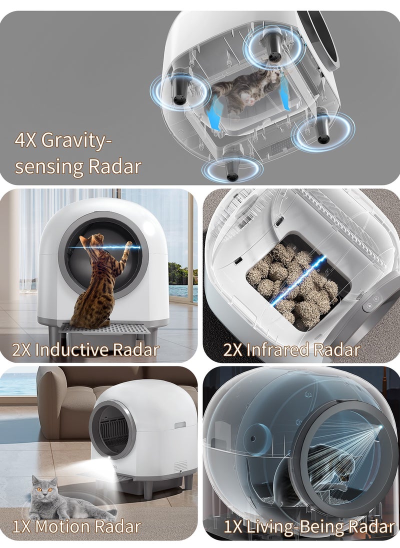 Smart Cat Litter Box - Self Cleaning and Odor Removal - Free Your Hands - Remote Control and Data Monitor - Intelligent Sensing Objects - Automatic Collection of Feces - 100L Large Pet Toilet House
