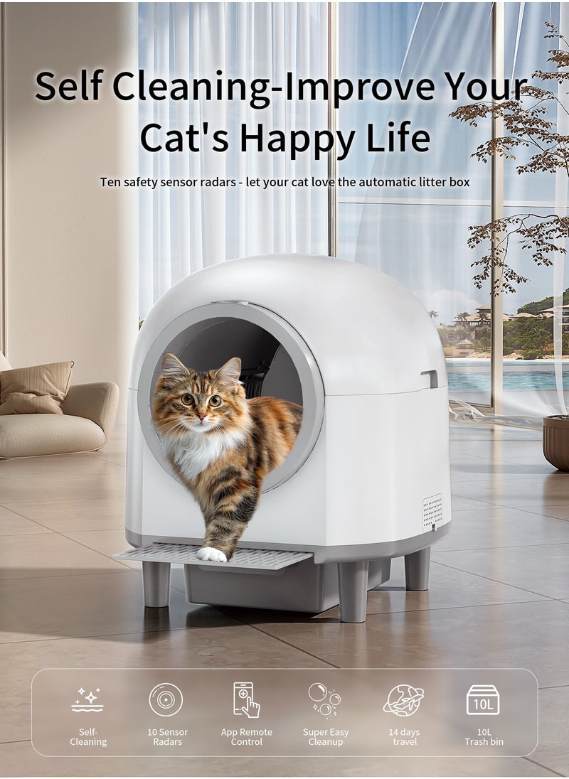 Smart Cat Litter Box - Self Cleaning and Odor Removal - Free Your Hands - Remote Control and Data Monitor - Intelligent Sensing Objects - Automatic Collection of Feces - 100L Large Pet Toilet House