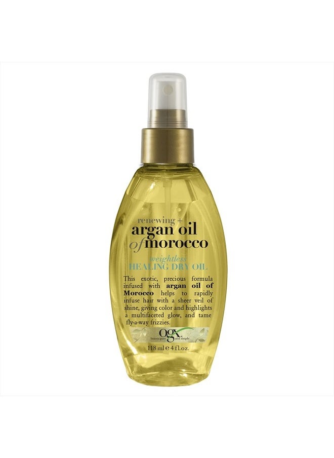 Renewing + Argan Oil of Morocco Weightless Healing Dry Oil Spray, Lightweight Hair Oil Mist for Split Ends, Frizzy Hair and Flyaways, Paraben & Sulfated-Surfactants Free, 4 Fl Oz