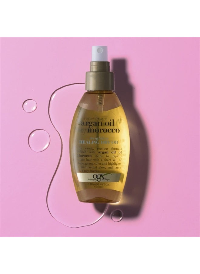 Renewing + Argan Oil of Morocco Weightless Healing Dry Oil Spray, Lightweight Hair Oil Mist for Split Ends, Frizzy Hair and Flyaways, Paraben & Sulfated-Surfactants Free, 4 Fl Oz
