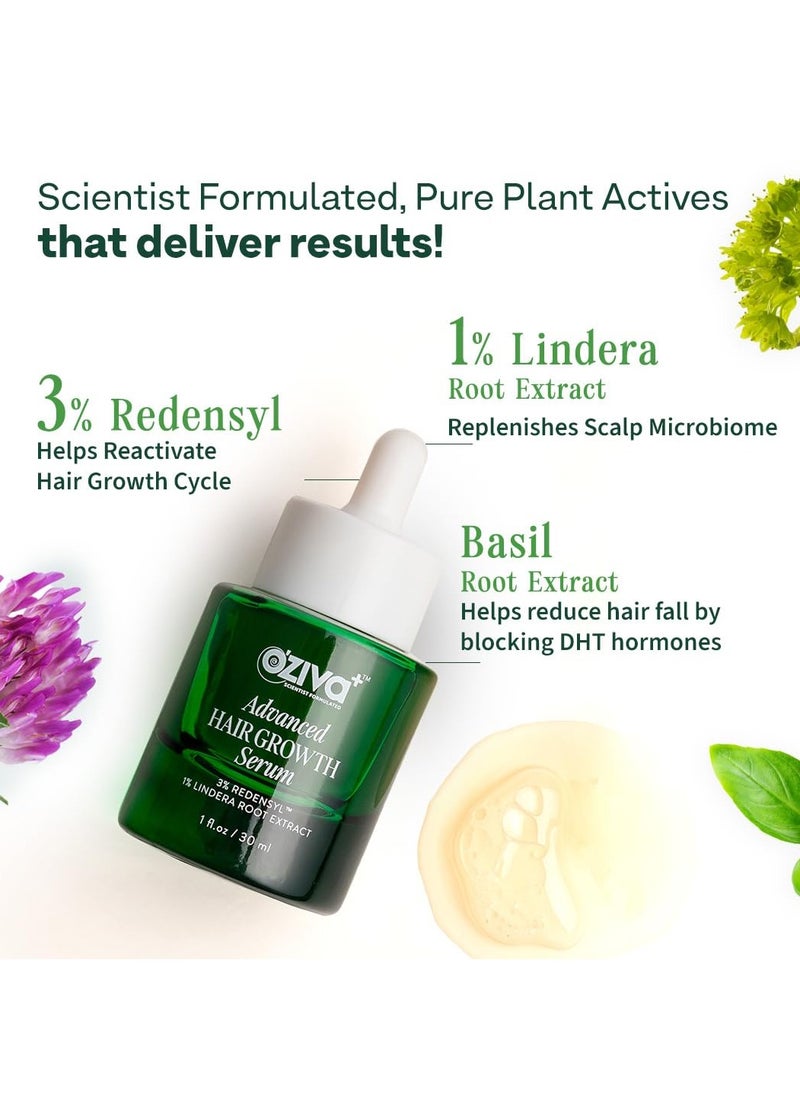 Advanced Hair Growth Serum with 3% Redensyl & 1% Lindera Root Extract | Balances Scalp Microbiome | Scientist Formulated with Pure Plant Actives | No side effects | 30ml (Pack 2)