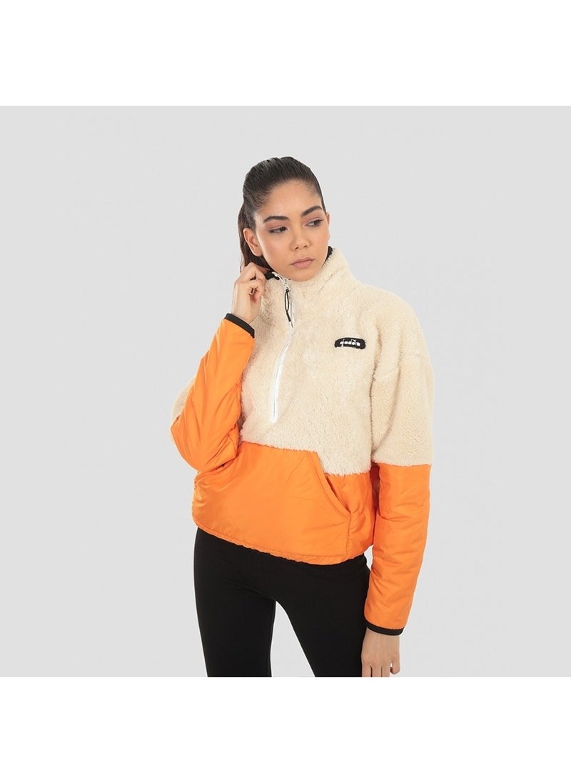 Colorblock W 1/2 Zip Sherpa Jacket Cream Color Women's Half Zipper Top - D202018-580