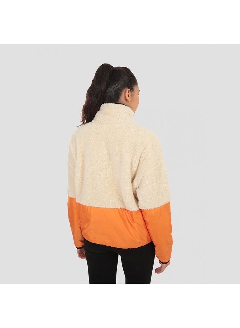 Colorblock W 1/2 Zip Sherpa Jacket Cream Color Women's Half Zipper Top - D202018-580