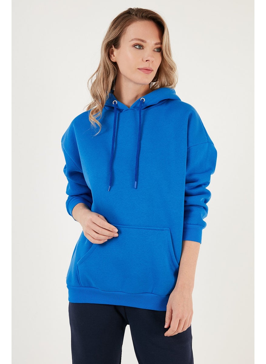 Regular Fit Cotton Hooded Collar Rose Winter Sweat Women's Sweat 5863854
