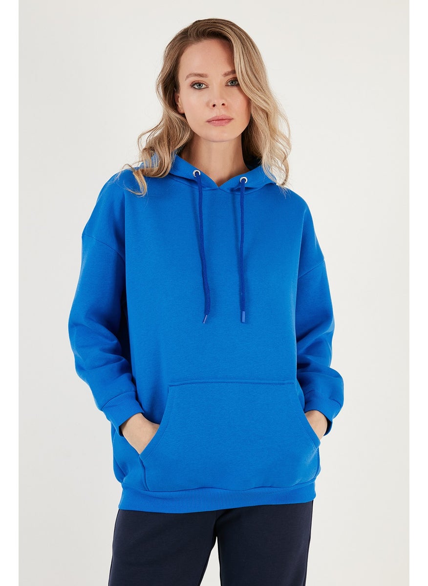 Regular Fit Cotton Hooded Collar Rose Winter Sweat Women's Sweat 5863854