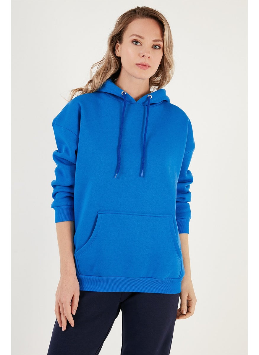 Regular Fit Cotton Hooded Collar Rose Winter Sweat Women's Sweat 5863854