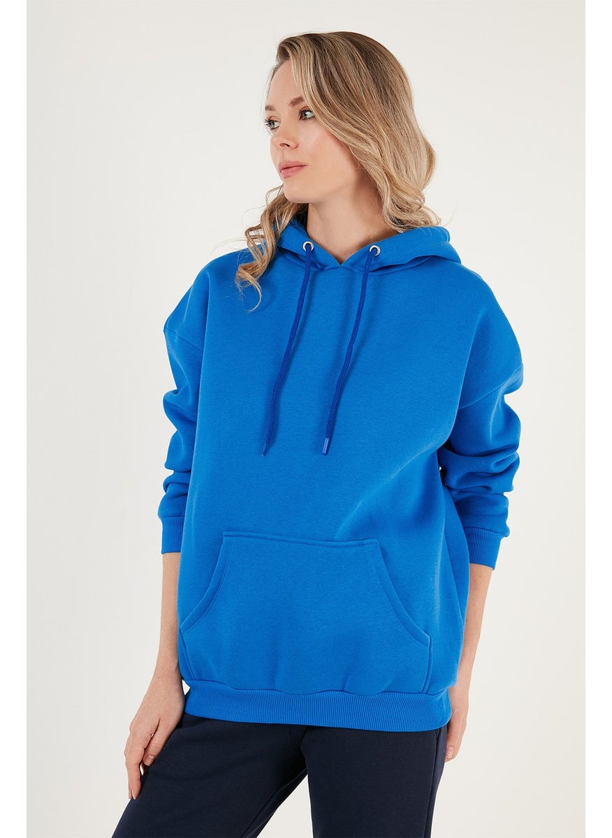 Regular Fit Cotton Hooded Collar Rose Winter Sweat Women's Sweat 5863854