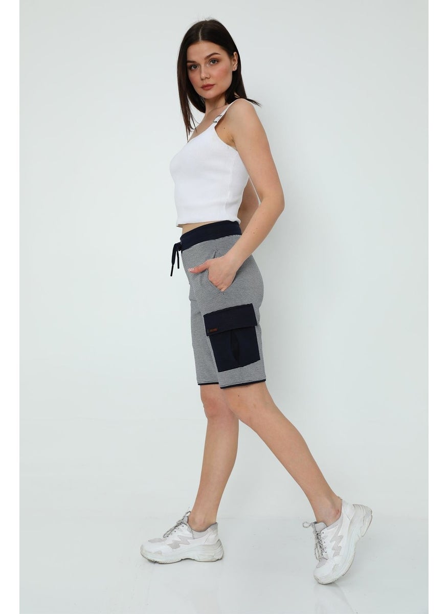 Striped Cardigan Pocket Bermuda Shorts (UN-65010)