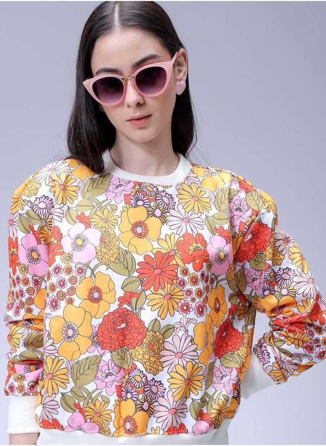 Women Relaxed Fit Floral Print Crewneck Sweatshirt