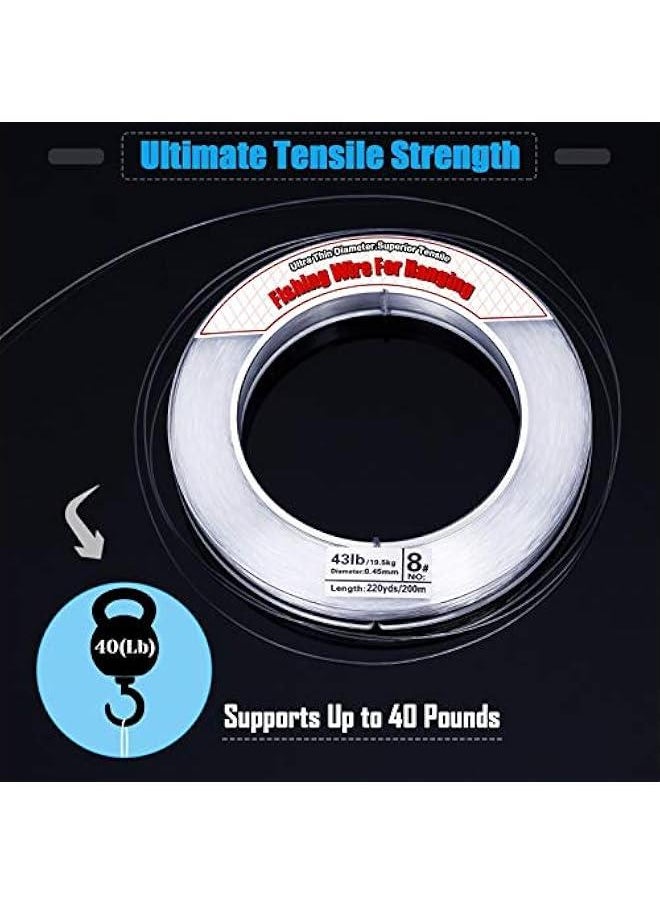 Clear Fishing Wire,  656FT Fishing Line Clear Invisible Hanging Wire Strong Nylon String Supports 40 Pounds for Balloon Garland Hanging Decorations
