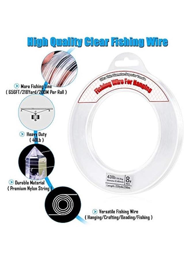 Clear Fishing Wire,  656FT Fishing Line Clear Invisible Hanging Wire Strong Nylon String Supports 40 Pounds for Balloon Garland Hanging Decorations